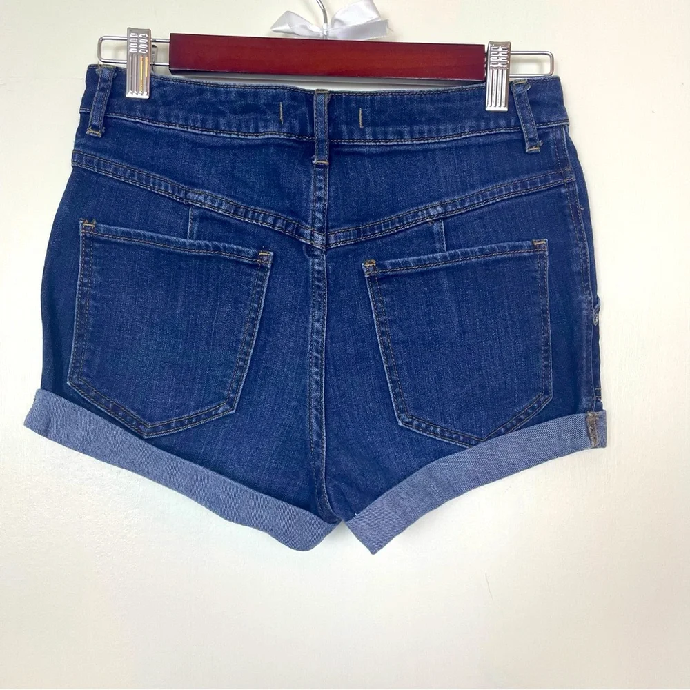 Free People Womens Patch Pocket High Waist Blue Denim Cuff Shorts Size 26 Summer - Picture 5 of 8